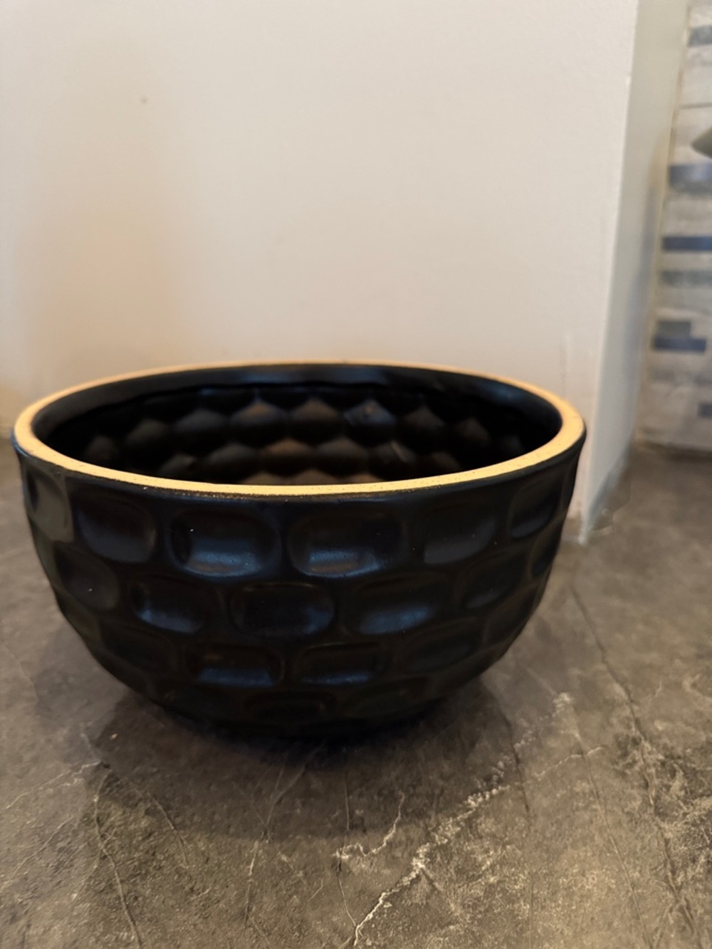 Textured Black Ceramic Bowl with Natural Rim - Picture 1 of 3